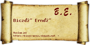 Biczó Ernő névjegykártya